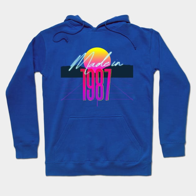 Made In 1987 ∆∆∆ VHS Retro 80s Outrun Birthday Design Hoodie by DankFutura